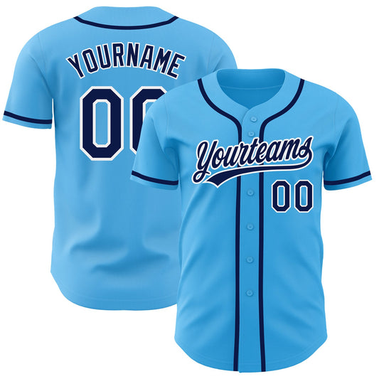 Custom Sky Blue Navy-White Authentic Baseball Jersey - Sky-Custom