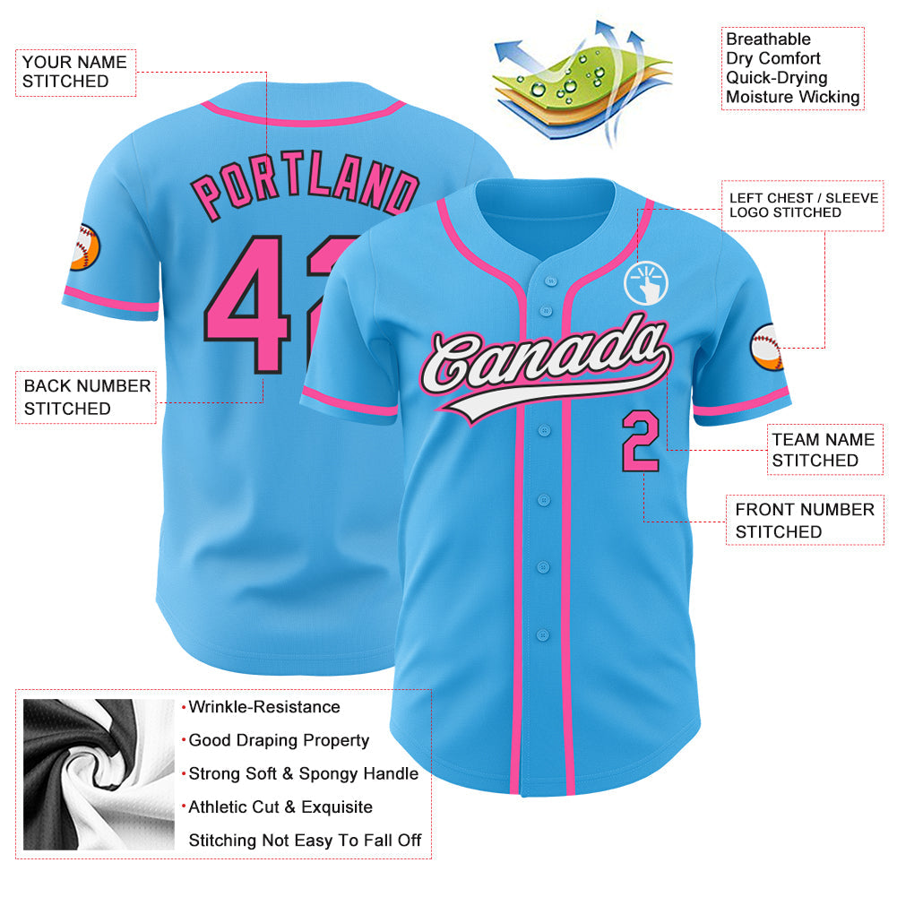 Custom Sky Blue Pink-Black Authentic Baseball Jersey - Sky-Custom