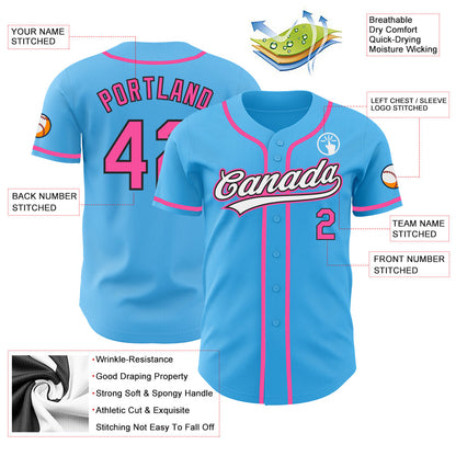 Custom Sky Blue Pink-Black Authentic Baseball Jersey - Sky-Custom