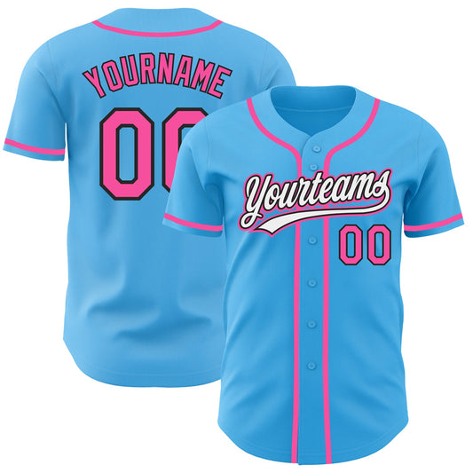 Custom Sky Blue Pink-Black Authentic Baseball Jersey - Sky-Custom