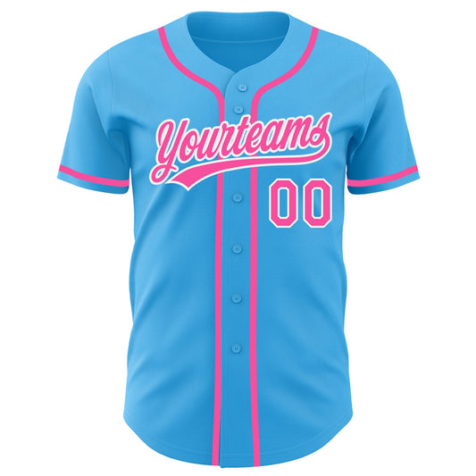Custom Sky Blue Pink-White Authentic Baseball Jersey - Sky-Custom