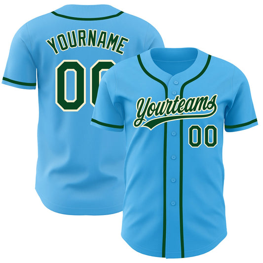 Custom Sky Blue Green-Cream Authentic Baseball Jersey - Sky-Custom