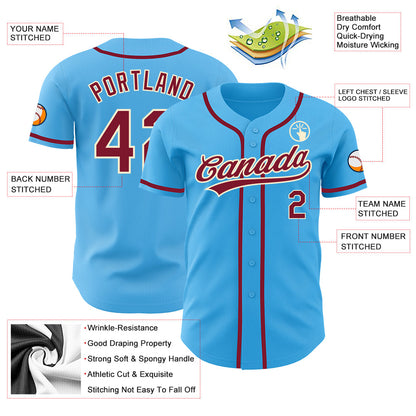 Custom Sky Blue Crimson-Cream Authentic Baseball Jersey - Sky-Custom