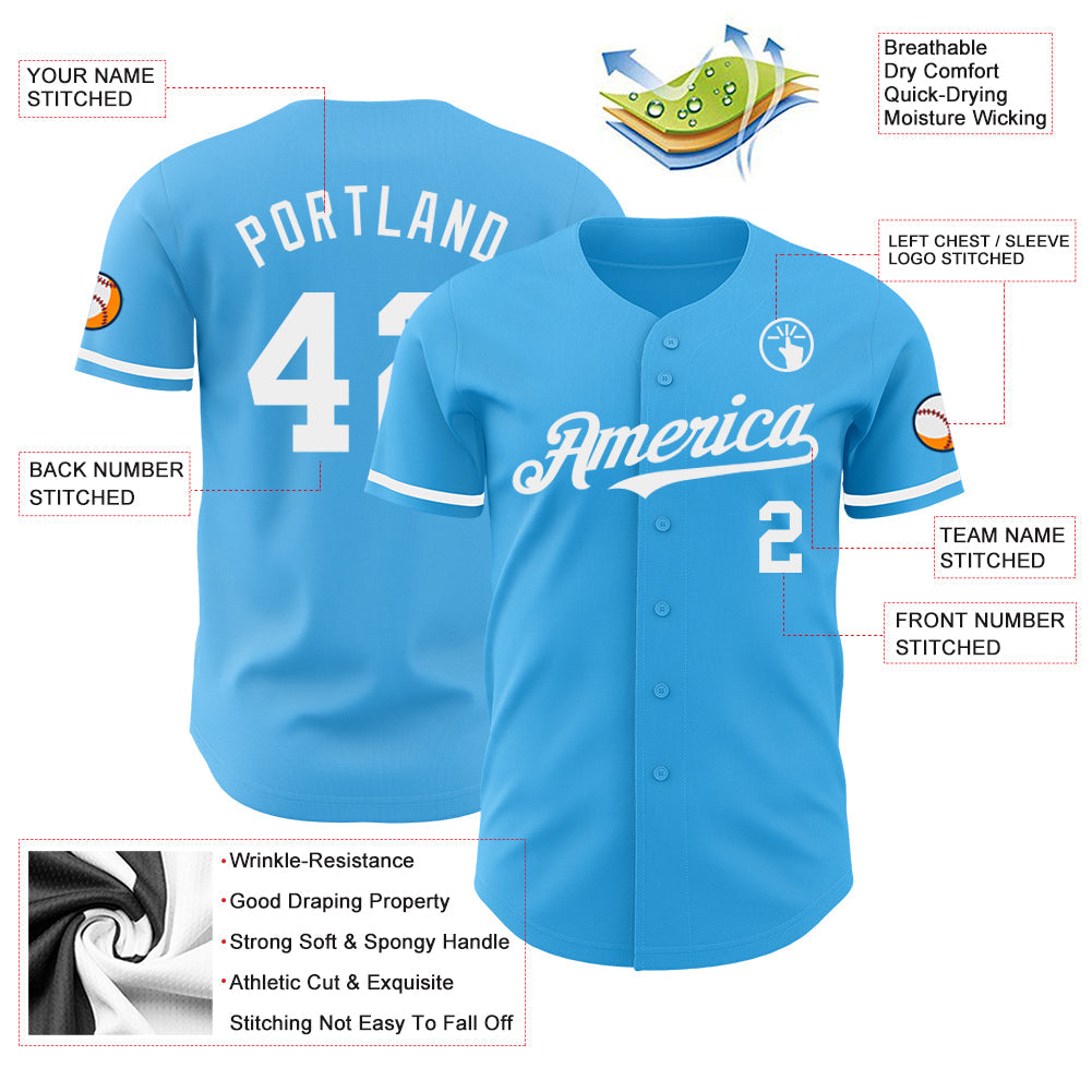 Custom Sky Blue White Authentic Baseball Jersey - Sky-Custom