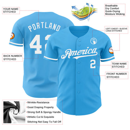 Custom Sky Blue White Authentic Baseball Jersey - Sky-Custom