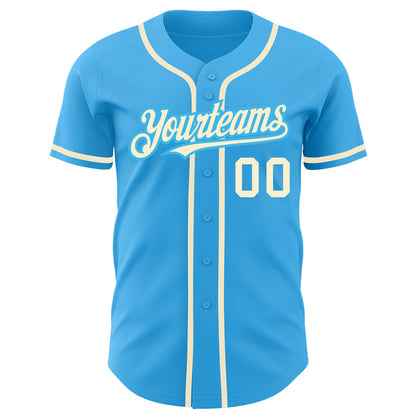 Custom Sky Blue Cream Authentic Baseball Jersey - Sky-Custom