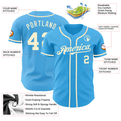 Custom Sky Blue Cream Authentic Baseball Jersey - Sky-Custom