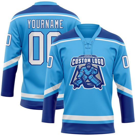 Custom Sky Blue White-Royal Hockey Lace Neck Jersey - Sky-Custom