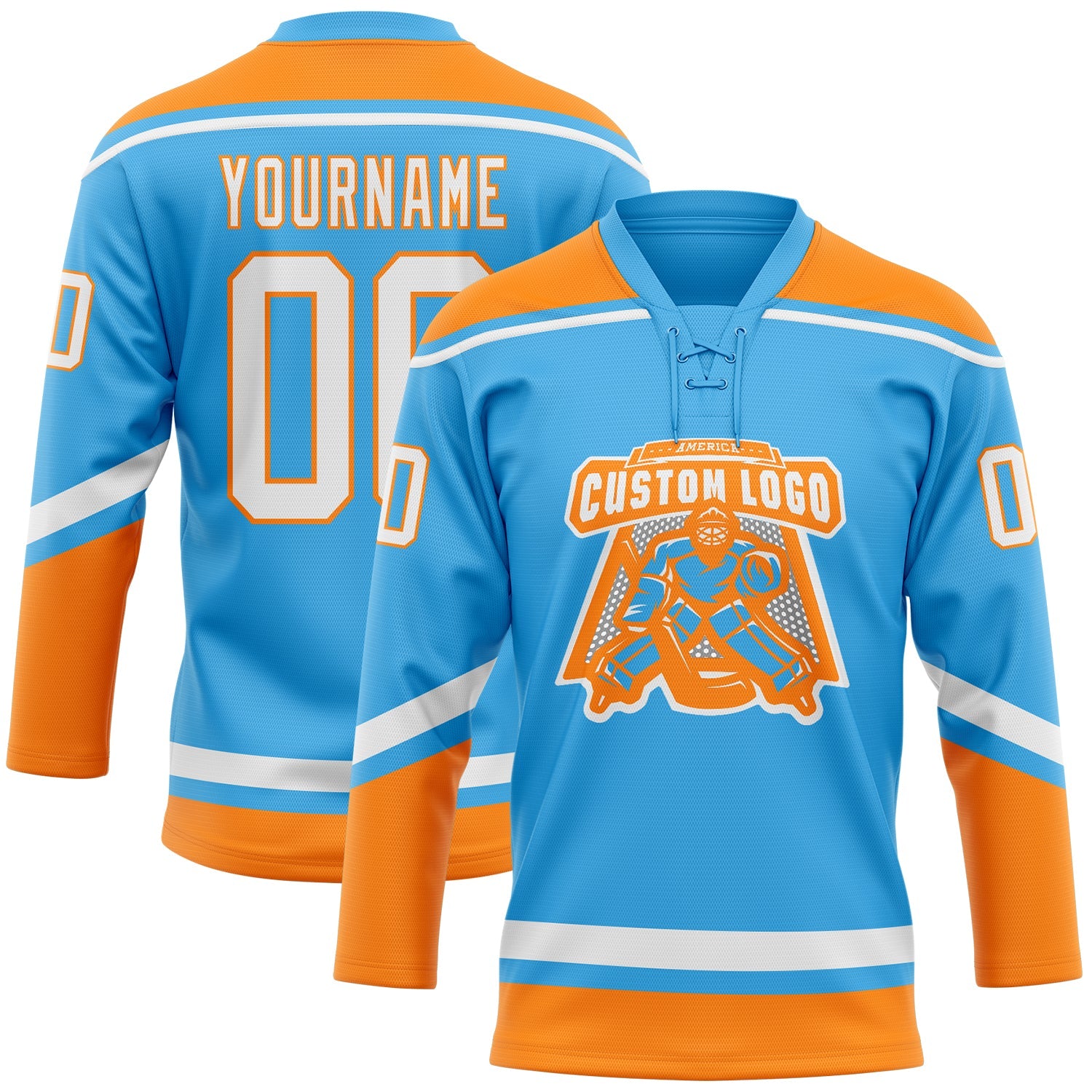 Custom Sky Blue White-Bay Orange Hockey Lace Neck Jersey - Sky-Custom