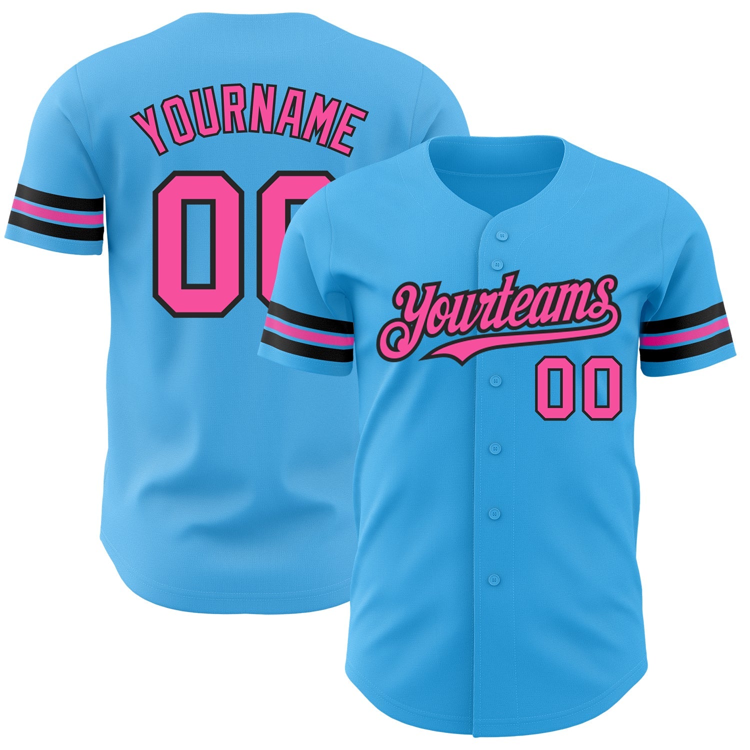 Custom Sky Blue Pink-Black Authentic Baseball Jersey - Sky-Custom