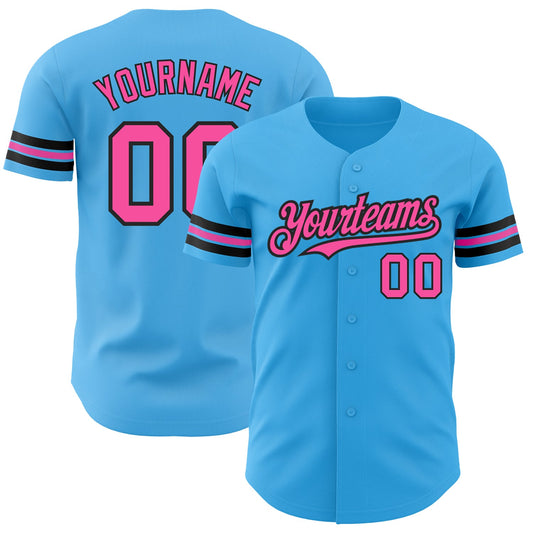 Custom Sky Blue Pink-Black Authentic Baseball Jersey - Sky-Custom