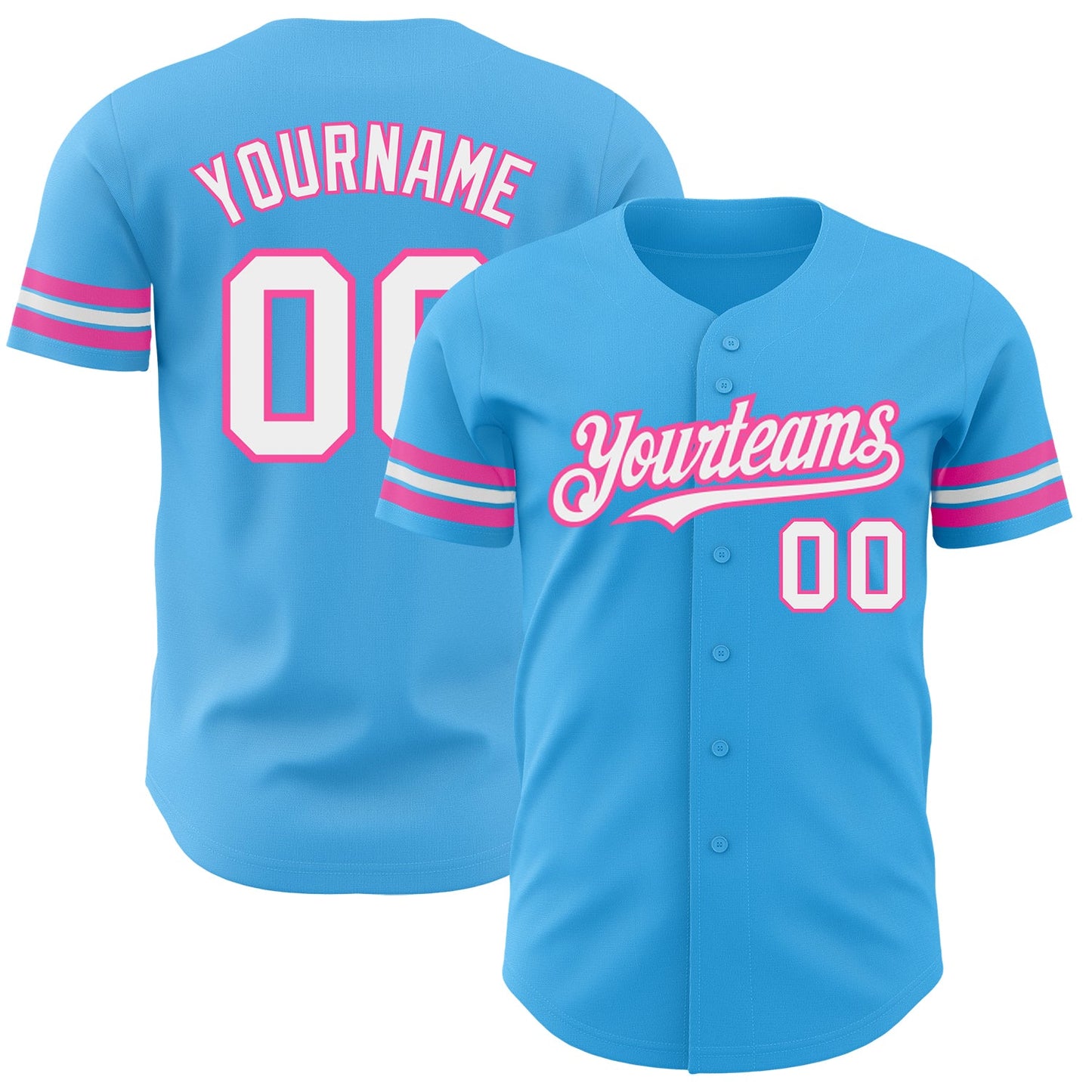 Custom Sky Blue White-Pink Authentic Baseball Jersey - Sky-Custom