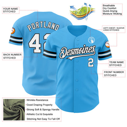 Custom Sky Blue White-Black Authentic Baseball Jersey - Sky-Custom