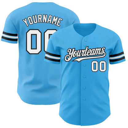 Custom Sky Blue White-Black Authentic Baseball Jersey - Sky-Custom