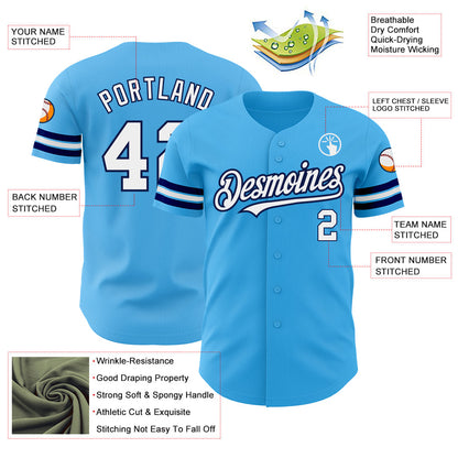 Custom Sky Blue White-Navy Authentic Baseball Jersey - Sky-Custom