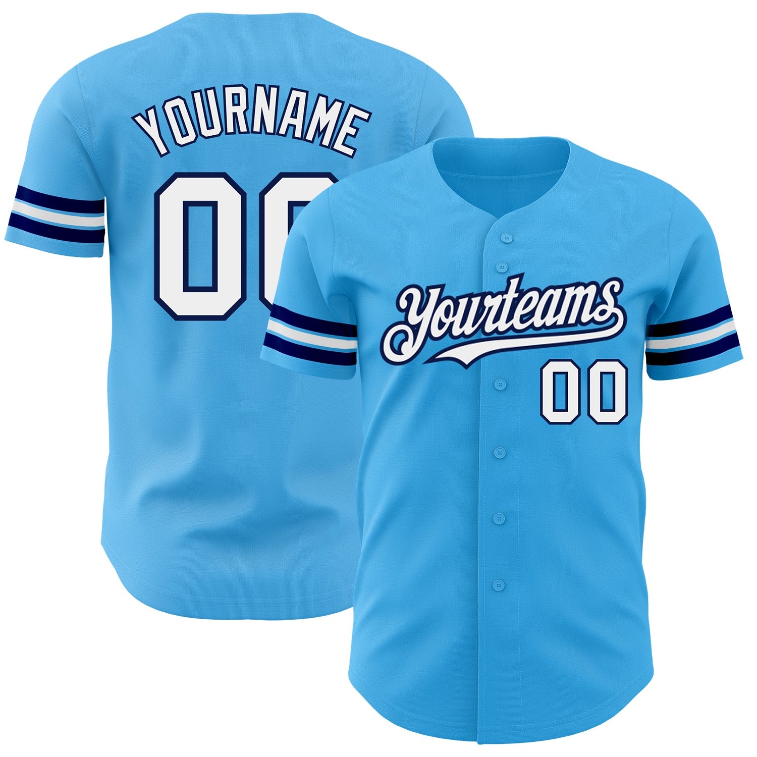 Custom Sky Blue White-Navy Authentic Baseball Jersey - Sky-Custom