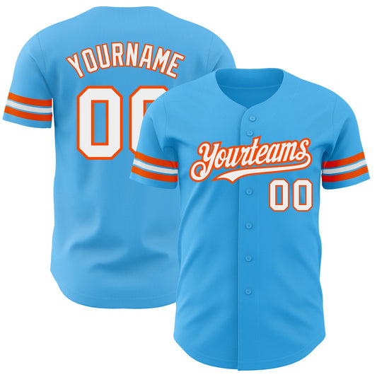Custom Sky Blue White-Orange Authentic Baseball Jersey - Sky-Custom