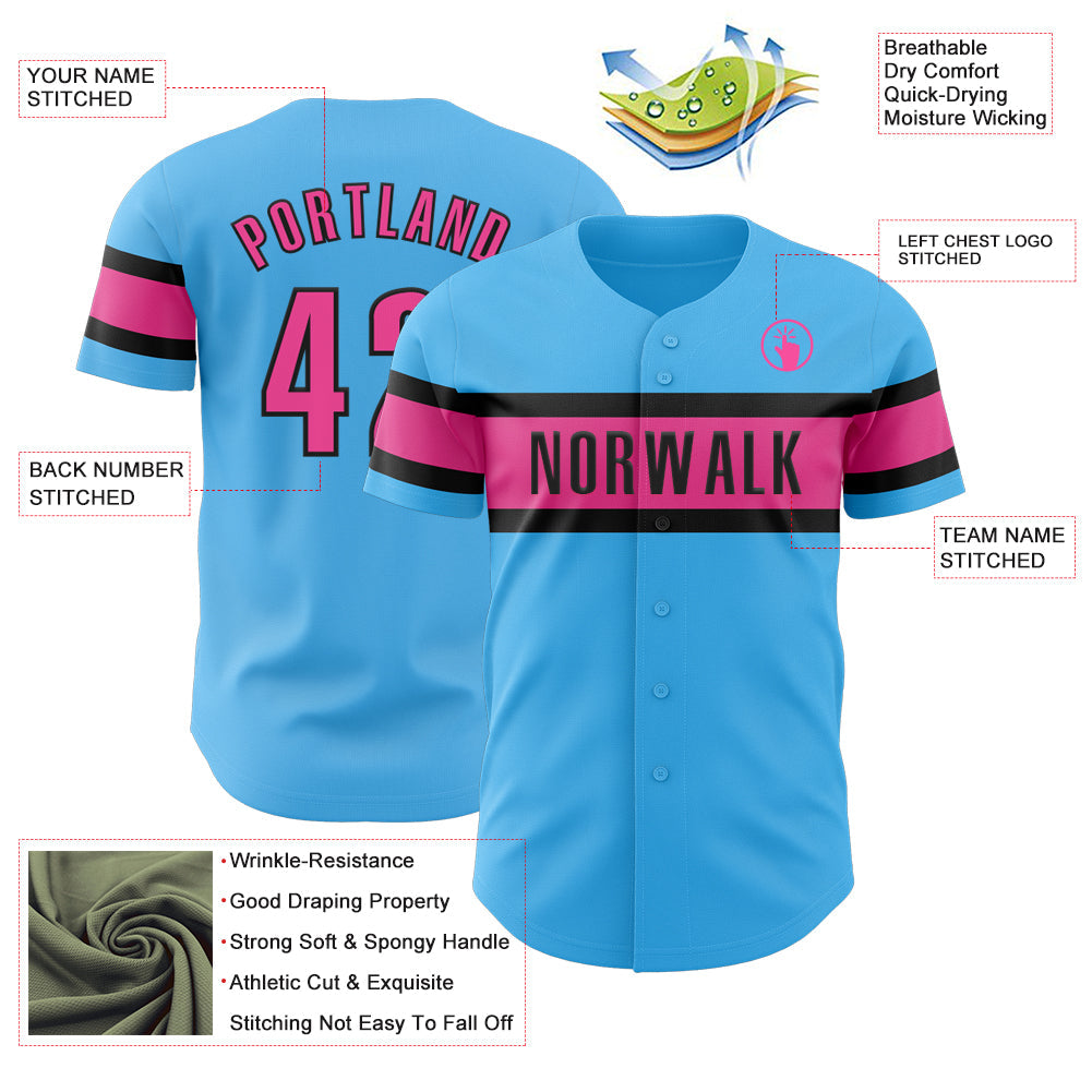 Custom Sky Blue Pink-Black Authentic Baseball Jersey - Sky-Custom