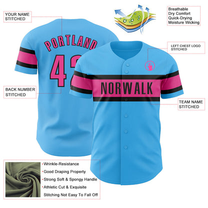 Custom Sky Blue Pink-Black Authentic Baseball Jersey - Sky-Custom