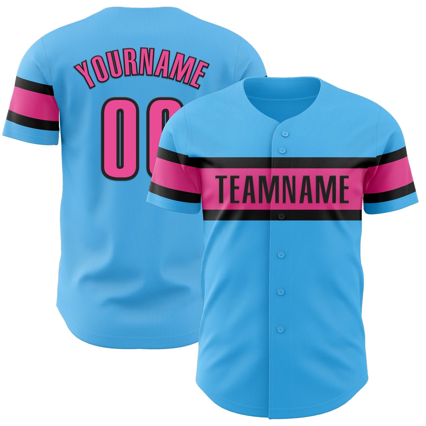Custom Sky Blue Pink-Black Authentic Baseball Jersey - Sky-Custom