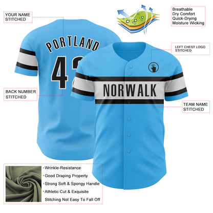 Custom Sky Blue Black-White Authentic Baseball Jersey - Sky-Custom