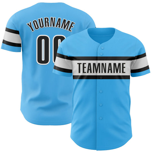 Custom Sky Blue Black-White Authentic Baseball Jersey - Sky-Custom