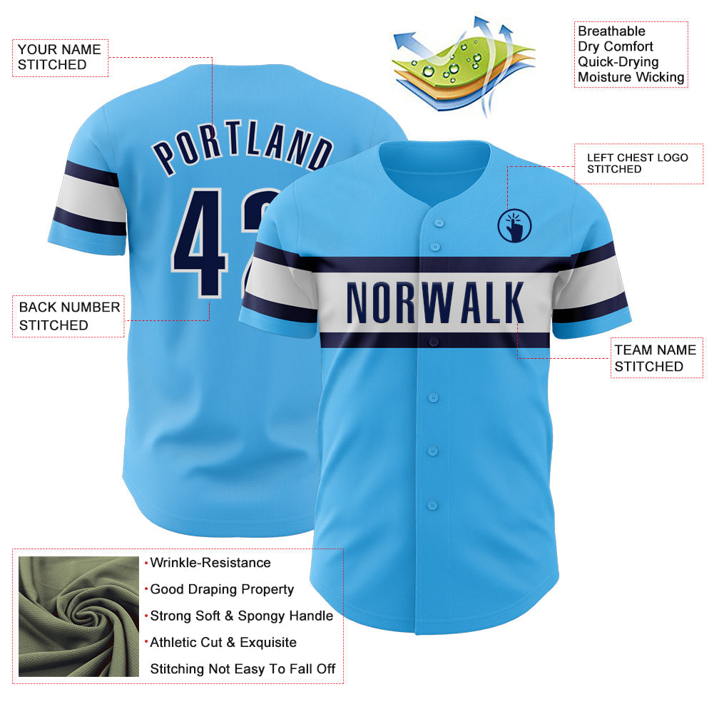 Custom Sky Blue Navy-White Authentic Baseball Jersey - Sky-Custom