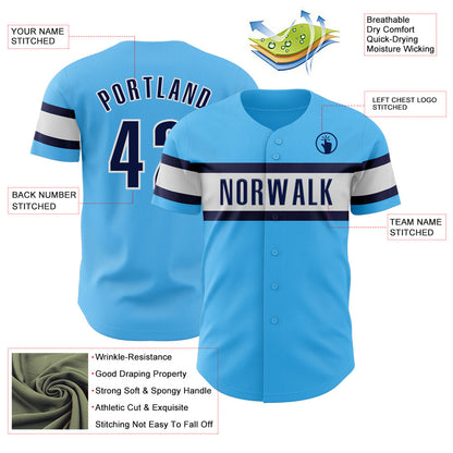 Custom Sky Blue Navy-White Authentic Baseball Jersey - Sky-Custom