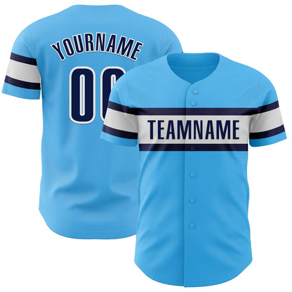 Custom Sky Blue Navy-White Authentic Baseball Jersey - Sky-Custom
