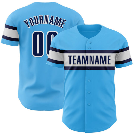 Custom Sky Blue Navy-White Authentic Baseball Jersey - Sky-Custom