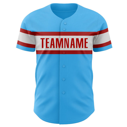 Custom Sky Blue Red-White Authentic Baseball Jersey - Sky-Custom