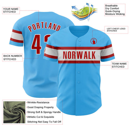 Custom Sky Blue Red-White Authentic Baseball Jersey - Sky-Custom