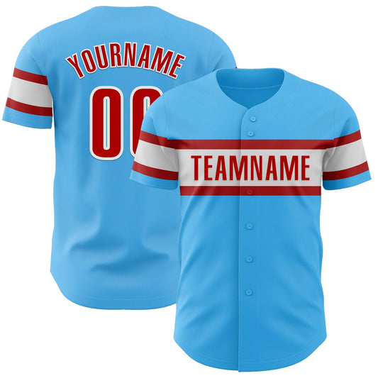 Custom Sky Blue Red-White Authentic Baseball Jersey - Sky-Custom