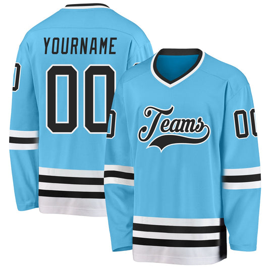 Custom Sky Blue Black-White Hockey Jersey - Sky-Custom