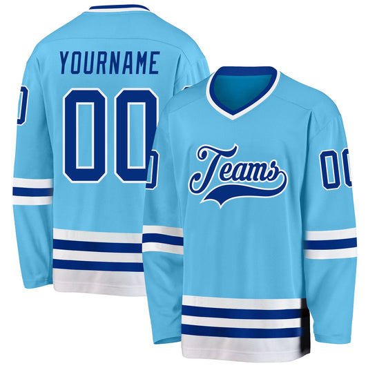 Custom Sky Blue Royal-White Hockey Jersey - Sky-Custom
