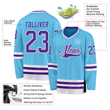 Custom Sky Blue Purple-White Hockey Jersey - Sky-Custom
