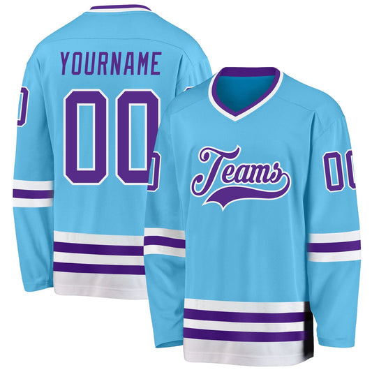 Custom Sky Blue Purple-White Hockey Jersey - Sky-Custom