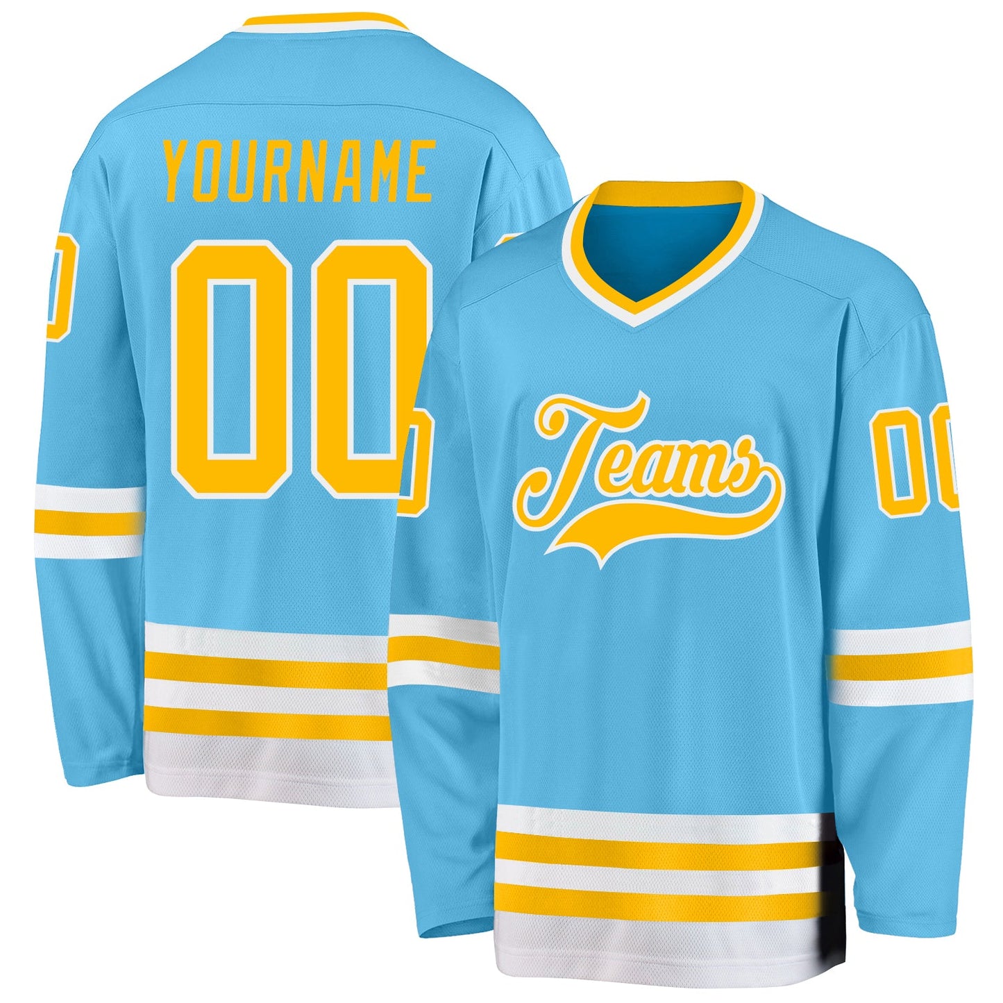 Custom Sky Blue Gold-White Hockey Jersey - Sky-Custom