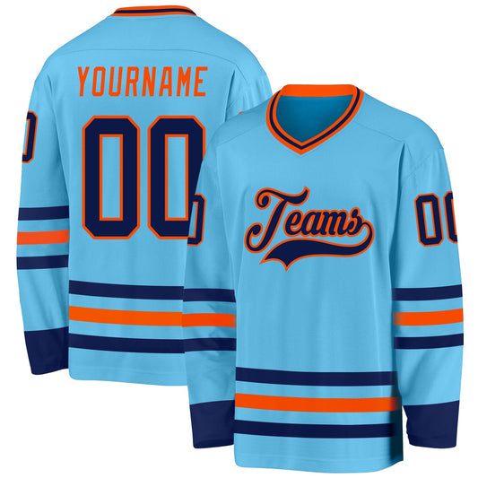 Custom Sky Blue Navy-Orange Hockey Jersey - Sky-Custom