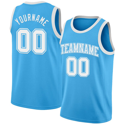 Custom Sky Blue White Authentic Basketball Jersey - Sky-Custom