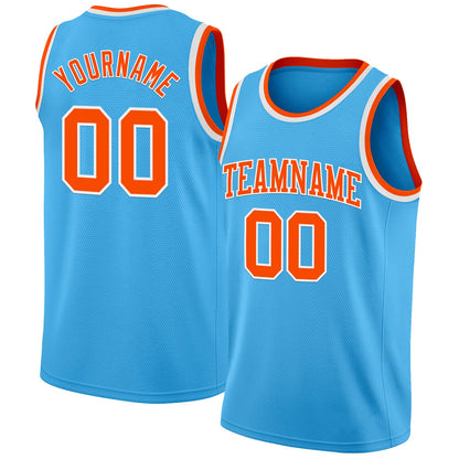 Custom Sky Blue Orange-White Authentic Basketball Jersey - Sky-Custom