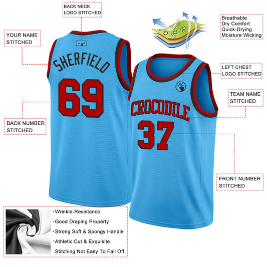Custom Sky Blue Red-Black Authentic Basketball Jersey - Sky-Custom