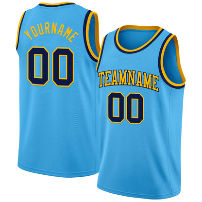 Custom Sky Blue Navy-Gold Authentic Basketball Jersey - Sky-Custom