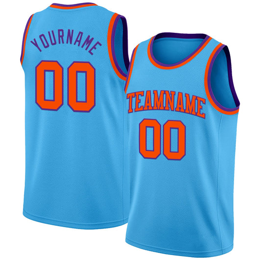 Custom Sky Blue Orange-Purple Authentic Basketball Jersey - Sky-Custom