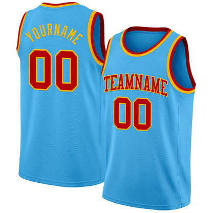 Custom Sky Blue Red-Gold Authentic Basketball Jersey - Sky-Custom