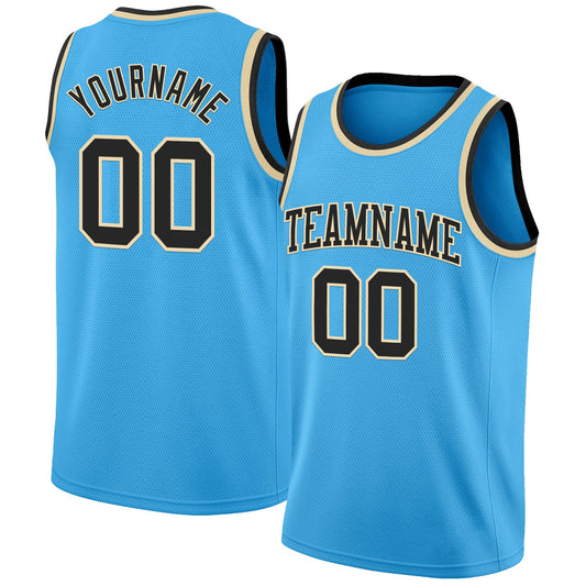 Custom Sky Blue Black-Cream Authentic Basketball Jersey - Sky-Custom