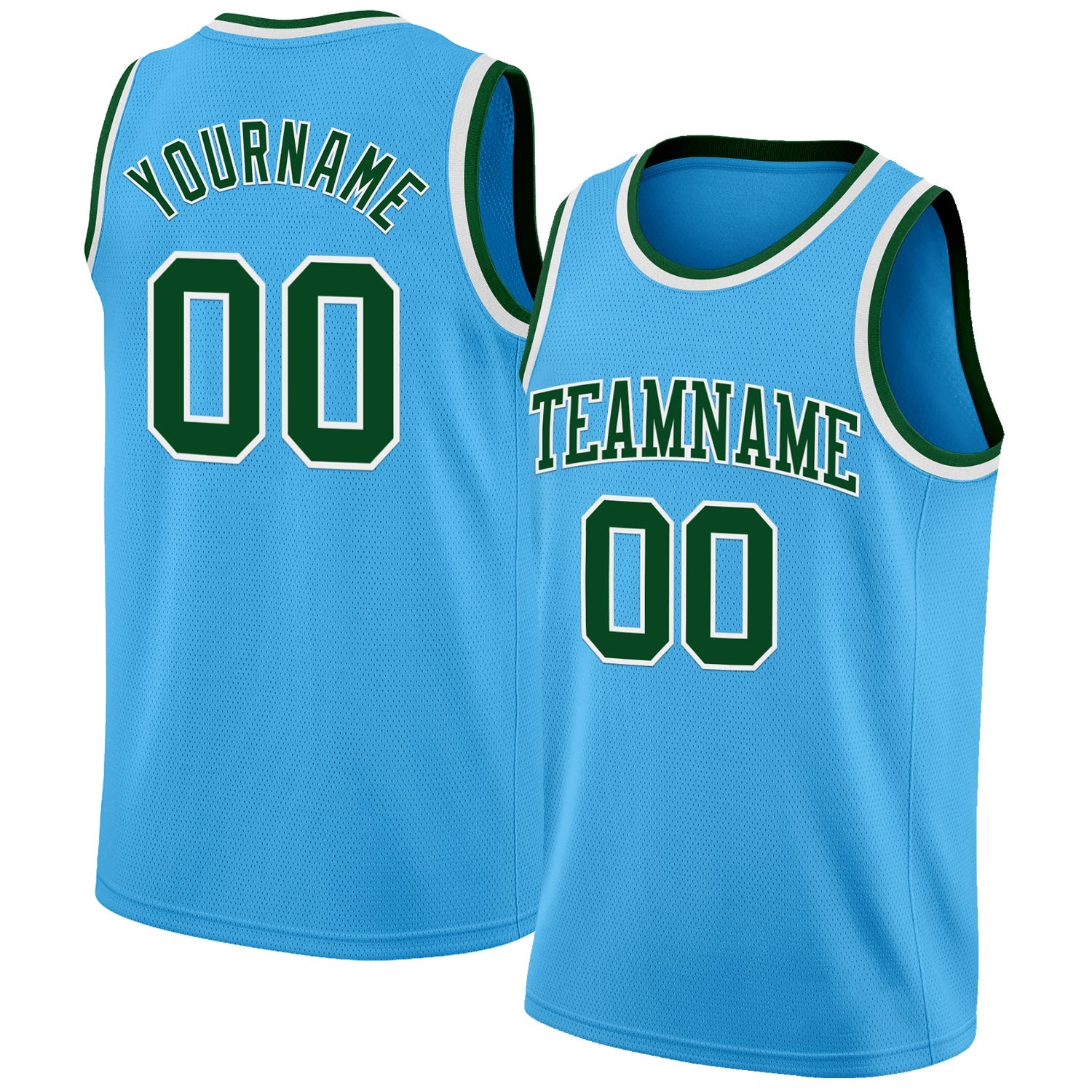 Custom Sky Blue Green-White Authentic Basketball Jersey - Sky-Custom