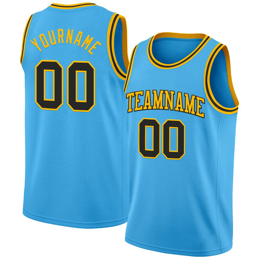 Custom Sky Blue Balck-Gold Authentic Basketball Jersey - Sky-Custom