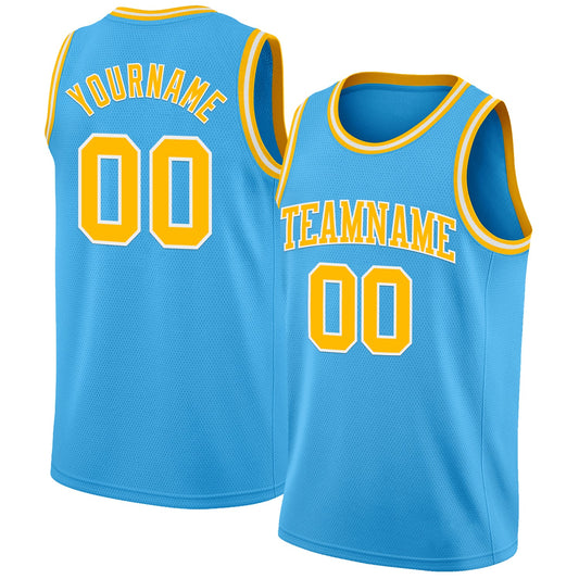 Custom Sky Blue Gold-White Authentic Basketball Jersey - Sky-Custom