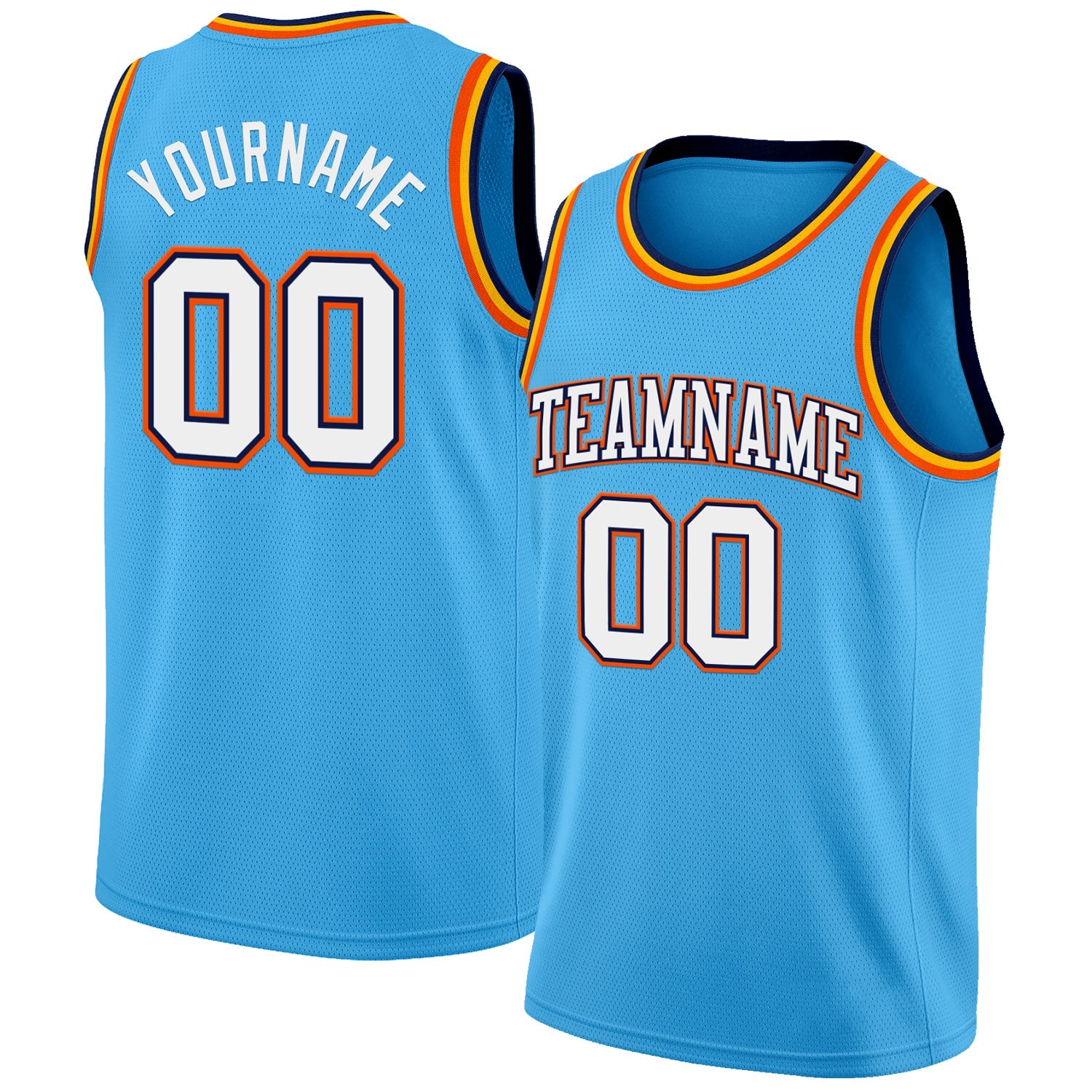 Custom Sky Blue White Navy-Orange Authentic Basketball Jersey - Sky-Custom